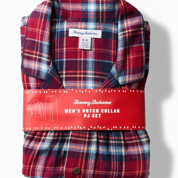 Tommy Bahama Flannel Long Sleeve & Pants Pajama PJ Set  $105 Red Plaid - Picture 6 of 13